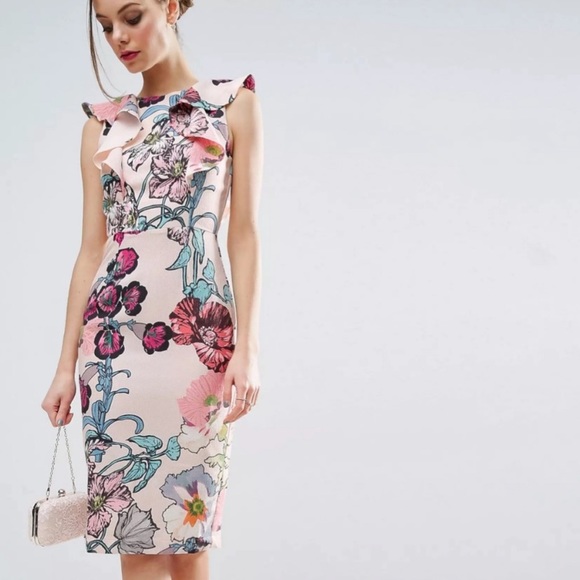 ASOS Dresses & Skirts - Pink floral ruffled ASOS dress